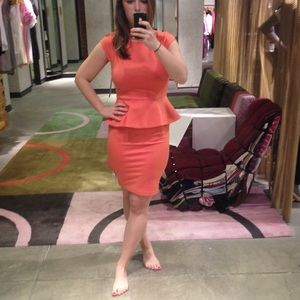 ALICE + OLIVIA coral victoria peplum dress